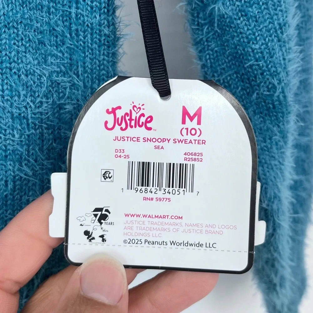 Justice Woodstock Peanuts Hoodie Sweater Kids Medium 10 Sea Blue Fuzzy Holiday